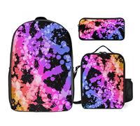FJAUOQ Rainbow of Neon Paint Splatters - Juego de 3 mochilas, bolsa de almuerzo, estuche para lápices, gran capacidad, Rainbow of Neon Paint Splatters, Talla única, Mochilas
