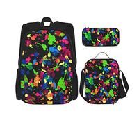 FJAUOQ Rainbow of Neon Paint Splatters - Juego de mochila de 3 piezas, bolsa de almuerzo, estuche para lápices, gran capacidad, Bp884, Talla única, Mochilas