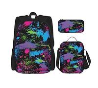 FJAUOQ Rainbow of Neon Paint Splatters - Juego de mochila de 3 piezas, bolsa de almuerzo, estuche para lápices, gran capacidad, Bp885, Talla única, Mochilas