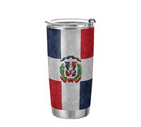 FJAUOQ Vaso Bandera de República Dominicana Taza de café aislada Regreso a la escuela Contenedor de bebidas Oficina Taza de viaje con pajita y tapa Doble pared Acero inoxidable 20 oz