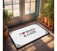 FJHG Felpudo decorativo para el hogar con texto en inglés "I Love Weed & Cats (40 x 60 cm)