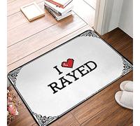 FJHG Felpudo decorativo para puerta de dormitorio, diseño de rayas con texto en inglés "I Love Rayed", tapete de baño, tapete de primavera para exteriores (40 x 60 cm)