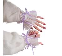 FJIXUO 2 pares de muñequeras encaje con lazo lolita, pulsera elástica corta, mangas bonitas for las manos, ropa, largas Para Bodas,Fiestas(Purple)