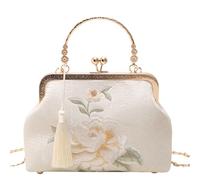FJIXUO Bolso De Noche Bordado, Elegante Hombro Estilo Retro, Mano Lujo For Mujer Para Cenas Y Reuniones(White)