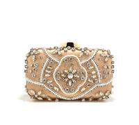 FJIXUO Bolsos de mano Vintage satén for mujer, bolsos noche estilo hecho a bordados, con diamantes imitación for banquete un lado Para Cenas Y Reuniones(Gold)