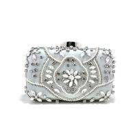 FJIXUO Bolsos de mano Vintage satén for mujer, bolsos noche estilo hecho a bordados, con diamantes imitación for banquete un lado Para Cenas Y Reuniones(Sliver)