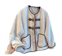 FJIXUO Chaqueta acolchada de primavera y otoño con estampado cuadrícula líneas brillantes hebilla cuerno ling for hombres mujeres Para Acampar Y Viajar(Beige,S)