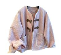 FJIXUO Chaqueta acolchada de primavera y otoño con estampado cuadrícula líneas brillantes hebilla cuerno ling for hombres mujeres Para Acampar Y Viajar(Pink,S)