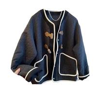 FJIXUO Chaqueta acolchada de primavera y otoño con estampado cuadrícula líneas brillantes hebilla cuerno ling for hombres mujeres Para Acampar Y Viajar(Black,S)