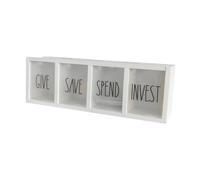 FJMQHU Alcancía de Madera con Cuatro Áreas para Enseñar Finanzas Caja de Ahorro Duradera Y Robusta Diseño Transparente Frontal Adecuada para Niños Y Adultos, Blanco, Individual