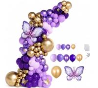 FJMQHU Arco globos con confeti y globos metálicos para kit coración cumpleaños, para infantiles - arco para globos , Mariposa morada y dorada