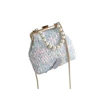 FJOADNVM Bolso De Lentejuelas Bolsos de noche lujo con lentejuelas y perlas for mujer, bolso broche Metal, mano for fiesta boda, bolsos cadena, monedero brillante Cena(White)