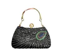 FJOADNVM Bolso De Lentejuelas Elegante bolso de mano noche con cuentas lentejuelas y perlas pavo real, adorno brillante for mujer, bandolera bordado for fiesta, cadena Metal Cena(Black)