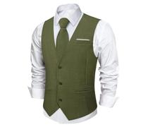 FJOADNVM Chaleco Formal Hombres Conjunto de chaleco y corbata lisa con gemelos pañuelo bolsillo for hombre, ideal for bodas, fiestas negocios(Green,XL)