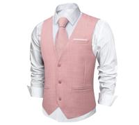 FJOADNVM Chaleco Formal Hombres Conjunto de chaleco y corbata lisa con gemelos pañuelo bolsillo for hombre, ideal for bodas, fiestas negocios(Pink3,XS)