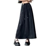 FJOADNVM Falda De Satén para Mujer Chinese Style Satin Half Skirt Women's Plus Size Summer Thin A-Line Slimming Long Hip Concealing para Mujeres(Black,L)