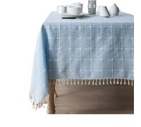 FJOADNVM Lace Tablecloth Mantel de Encaje Jacquard a Cuadros algodón y Lino con borlas, Resistente al Polvo, Rayas Azules Escoceses DecoracióN De Escritorio(Color 03,120x160cm)