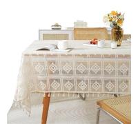 FJOADNVM Lace Tablecloth Mantel de Encaje Retro Ganchillo Ahuecado, Tela for Mesa Comedor a Prueba Polvo for el hogar, con borlas DecoracióN De Escritorio(Beige,140X140cm)