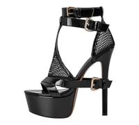 FJOADNVM Zapatos De Baile Latino Mujer Sandalias de plataforma peep toe con hebilla malla for mujer, tacones finos, vestido tirantes en el tobillo, tacón aguja alto(Color-1,12)