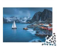 Fjord Sailboat Adulto Jigsaws 1000P Material Reciclado Nordic Fishing Village Puzzle Juego Educativo Descompresión Parent Chico & Chica Accesorios para Juegos for Home 52x38cm/1000Ps