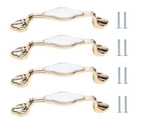 FJQFHH Armario de Cocina de cerámica, 4 Tiradores de cerámica Blanca y Dorada, con separación Entre Agujeros de 96 mm y 128 mm.(128mm)