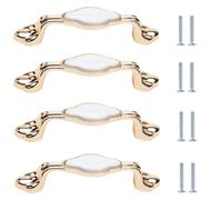 FJQFHH Armario de Cocina de cerámica, 4 Tiradores de cerámica Blanca y Dorada, con separación Entre Agujeros de 96 mm y 128 mm.(96mm)