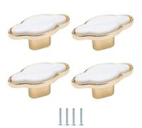 FJQFHH Armario de Cocina de cerámica, 4 Tiradores de cerámica Blanca y Dorada, con separación Entre Agujeros de 96 mm y 128 mm.(Single Hole)