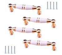 FJQFHH Armario de Cocina de cerámica, Tiradores for armarios, Paquete de 4, aleación de Zinc, cerámica, Dorado y Blanco, con un Solo Orificio(1904-128mm)