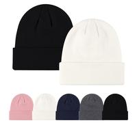 Fjquamisx 2 paquetes de gorros unisex de punto de invierno cálidos para hombres y mujeres gorro clásico suave de manga lisa con cabeza de muerte, negro y blanco, Talla única