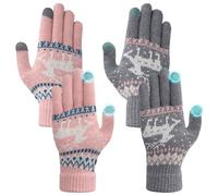 Fjquamitix 2 pares de guantes de invierno para mujer, guantes de punto suaves y ligeros con pantalla táctil, diseño de reno navideño, regalo para mujeres, Rosa y gris, Talla única