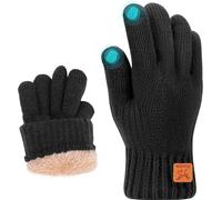 Fjquamitix Guantes de invierno para niños, guantes de punto suaves y cálidos, guantes térmicos para pantalla táctil con forro polar para niños de 5 a 12 años, esquí, ciclismo, fútbol, correr (negro