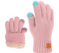 Fjquamitix Guantes de invierno para niños, guantes de punto suaves y cálidos, guantes térmicos para pantalla táctil con forro polar para niños de 5 a 12 años, esquí, ciclismo, fútbol, correr (rosa