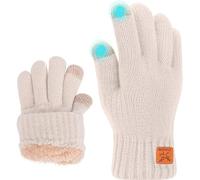 Fjquamitix Guantes de invierno para niños, guantes de punto suaves y cálidos, guantes térmicos para pantalla táctil con forro polar para niños de 5 a 12 años, esquí, ciclismo, fútbol, correr (beige