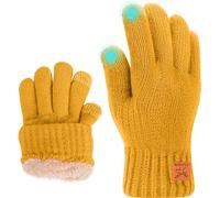 Fjquamitix Guantes de invierno para niños, guantes de punto suaves y cálidos, guantes térmicos para pantalla táctil con forro polar para niños de 5 a 12 años, esquí, ciclismo, fútbol, correr (amarillo