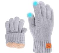 Fjquamitix Guantes de invierno para niños, guantes de punto suaves y cálidos, guantes térmicos para pantalla táctil con forro polar para niños de 5 a 12 años, esquí, ciclismo, fútbol, correr (gris
