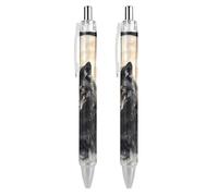 FJQWKLF Bolígrafo retráctil Black Wolf in The s, tinta azul, punta fina de 0,5 mm, suministros de oficina, 2 unidades