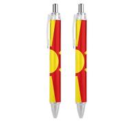 FJQWKLF Bolígrafo retráctil con la bandera de Macedonia, tinta azul, punta fina de 0,5 mm, suministros de oficina, 2 unidades