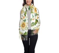 FJQWKLF Bufanda con borlas y estampado de girasoles y maíz: un elegante chal cálido de invierno, moderno, suave y adecuado para climas fríos.