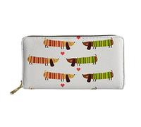 FJQWKLF Cartera clásica de Cuero para Mujeres y Hombres con Estampado de Perro Salchicha de Dibujos Animados y Cremallera, Cartera Larga, Monedero