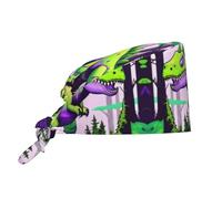 FJQWKLF Gorro de Trabajo Transpirable con Estampado de Dinosaurios Verdes, Adecuado para su Uso en los sectores médico, de enfermería, culinario, de Belleza y Otros.