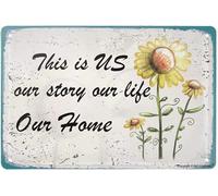 FJQWKLF Letrero de hojalata retro vintage de metal Esto somos nosotros, nuestra historia, nuestra vida, nuestro hogar, placa de póster de pared para el hogar, cocina, bar, cafetería, 30 x 40 cm