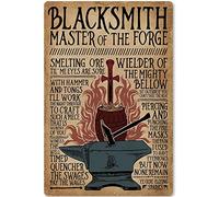 FJQWKLF Letrero de metal El conocimiento del herrero, herrero maestro de la forja, infografía retro, póster de hojalata, decoración de pared para club, cocina, cafetería, bar, 30 x 40 cm