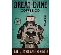 FJQWKLF Letrero de metal retro de gran danés de Great Dane Coffee Co, placa vintage para decoración de pared, regalo para el hogar, cocina, oficina, club, bar, gimnasio, 8 x 12 pulgadas