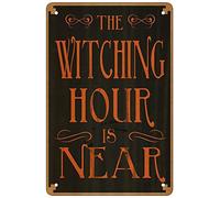 FJQWKLF Letreros de chapa retro divertidos con la frase La hora de las brujas está cerca, decoración de pared de 8 x 12 pulgadas