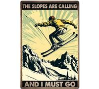 FJQWKLF Letreros divertidos de esquí, The Slopes Are Calling I Must Go Retro Decor, decoración de pared, sala de estar, dormitorio, casa, 12.0 x 16.0 in