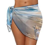 FJQWKLF Pareo Corto Transparente con diseño de Estrella de mar y caracola para Mujer, Ideal para la Playa.