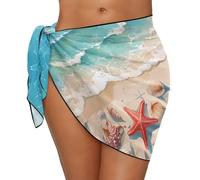 FJQWKLF Pareo Corto Transparente con diseño de Estrella de mar y caracola para Mujer, Ideal para la Playa.