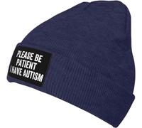 FJQWKLF Please Be Patient I Have Autism Beanie Sombreros Regalos para Mujeres Hombres Slouchy Beanie Cap Warm Knit Hat Skull Cap Negro