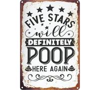 FJQWKLF Póster de cinco estrellas Definitivamente volveré a hacer caca, letrero metálico para baño, sala de estar, decoración de pared, placas de aluminio de 8 x 12 pulgadas