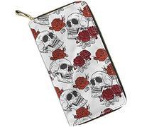 FJQWKLF Skull Red Rose Flower Maxican Day of The Dead Sugar Skull Dead Skull Skeleton Floral Carteras Niñas Cartera de Viaje Monedero Largo Embrague Estuche para teléfono Celular para Regalo de Mujer